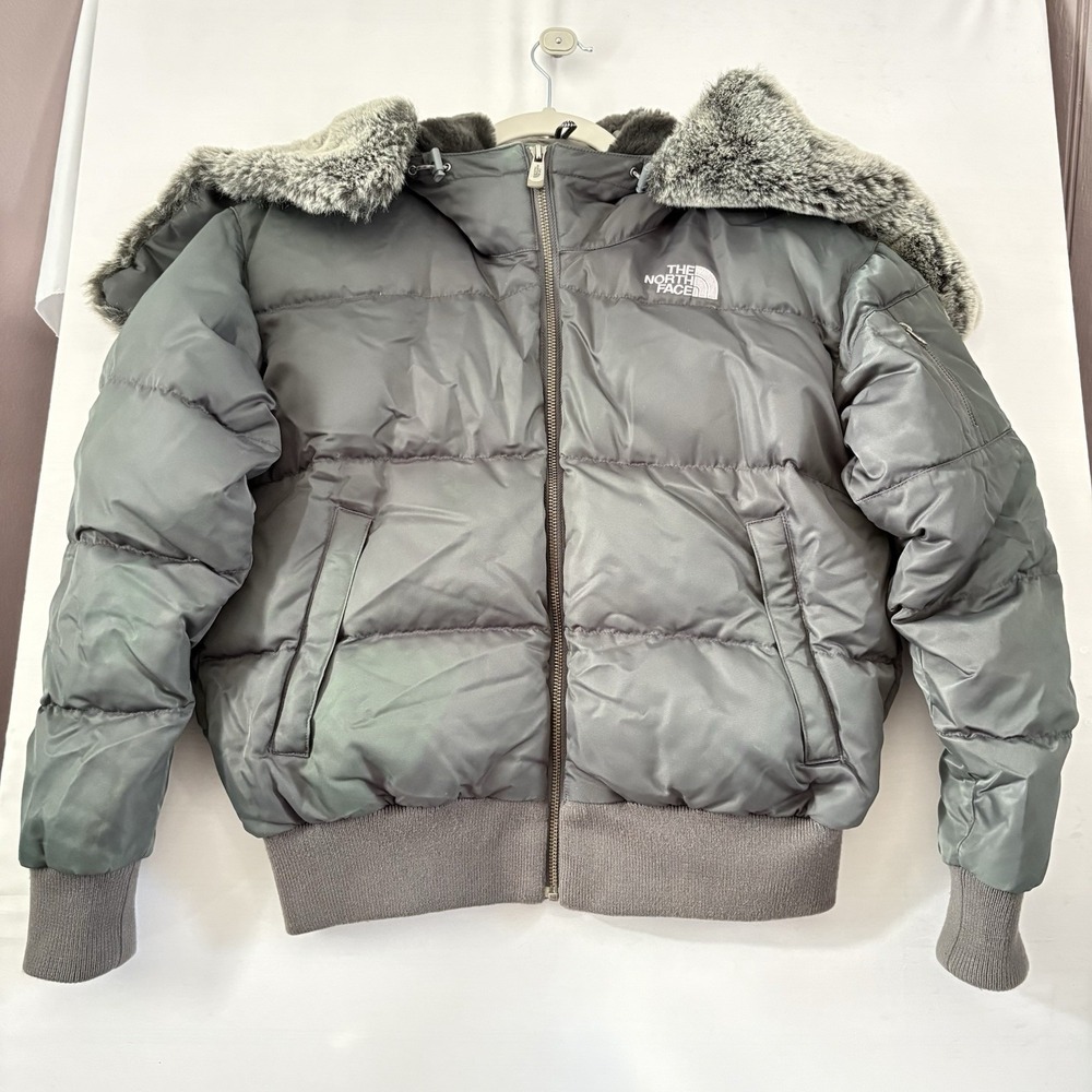 The North Face Gotham 550 Down Puffer Bomber Jacket Women's Faux Fur Hood XSmall